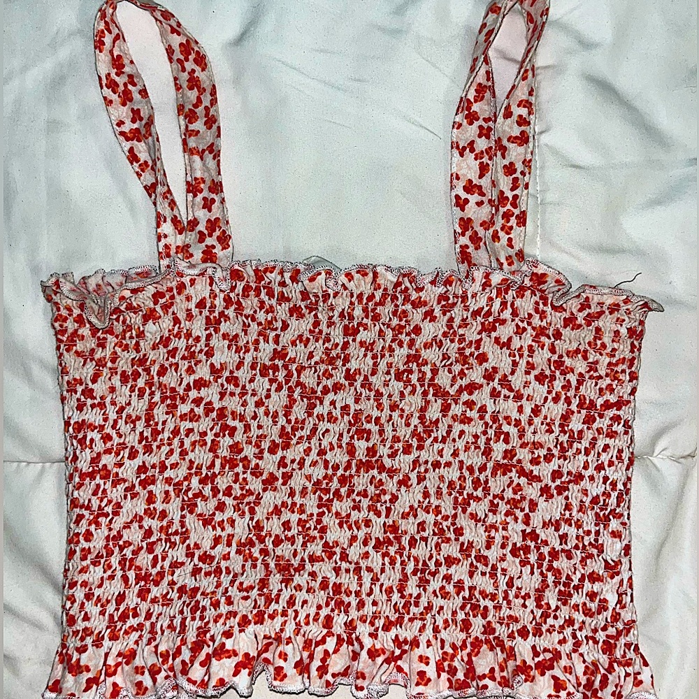 Flower Print Scrunch Crop Top
